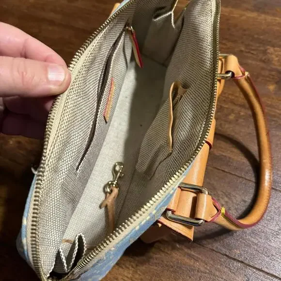 Dooney & Bourke Blue Canvas Leather DB Monogram Domed Satchel Handbag - Picture 13 of 15